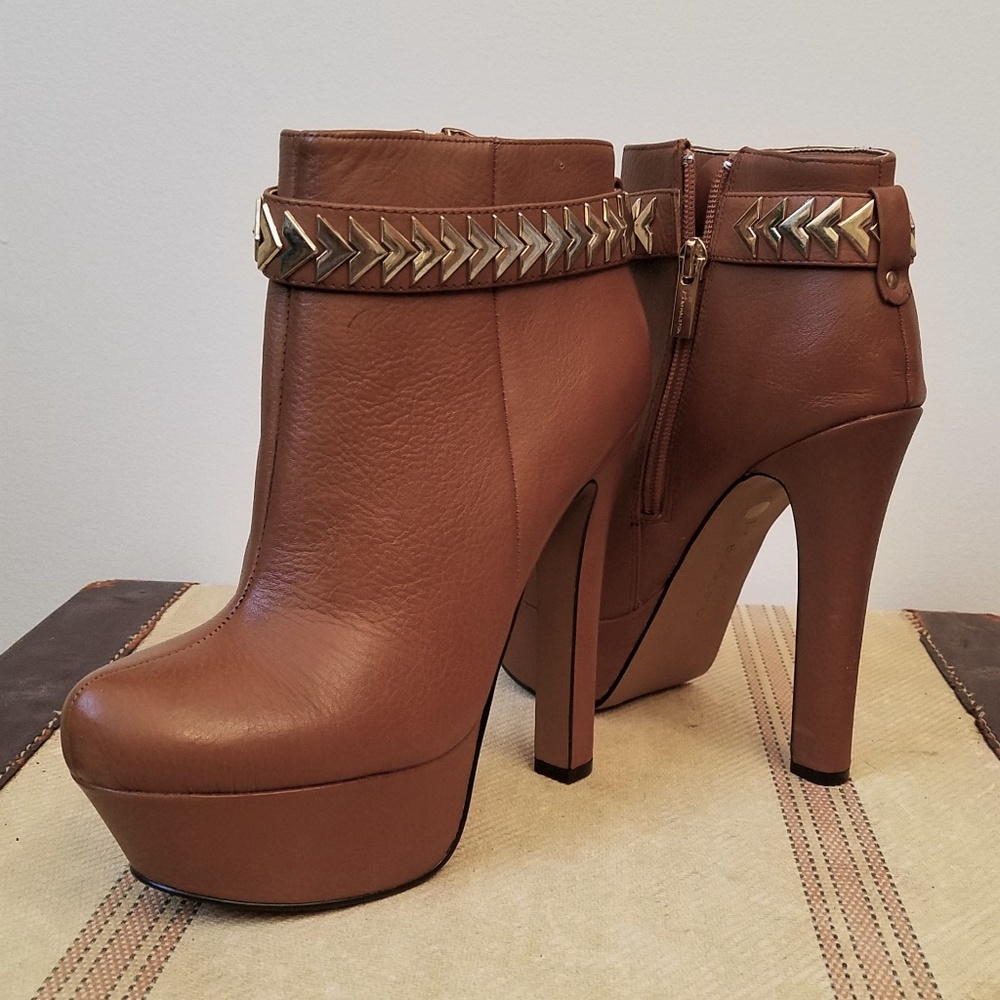 HALSTON Platform Boots Brown Leather High Heeled